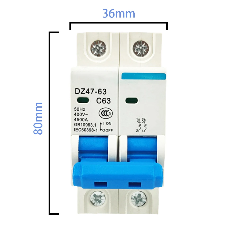 Miniature Circuit Breaker DZ47-63 2P 400V AC Miniature Circuit Breaker Leakage Protection Air Switch 63A