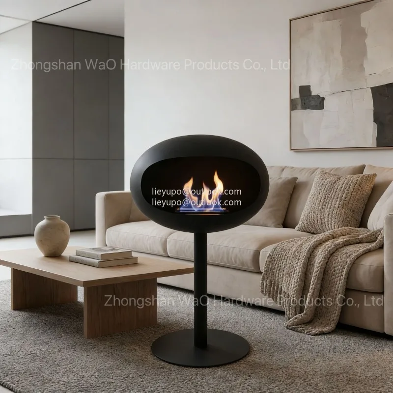 Freestanding Bioethanol Fireplace - Oval Sphere Design Smokeless Real Flame Ethanol Fire Pit for Indoor Outdoor Decor