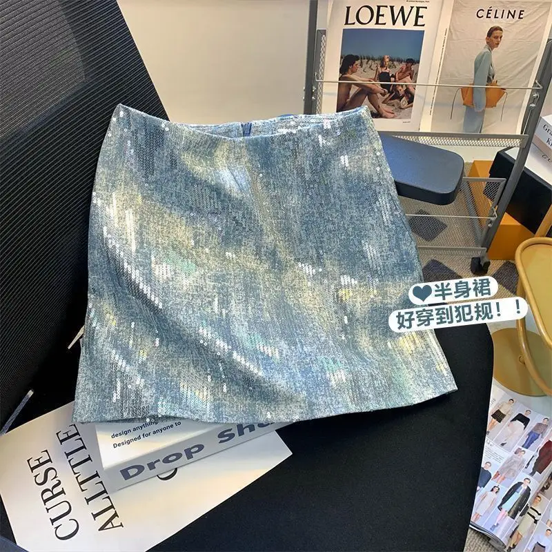Retro Sequin Design High Waisted Denim Mini Skirt Spring Summer Slim Skirts Fashion Spicy Girl's First Choice Recommendation