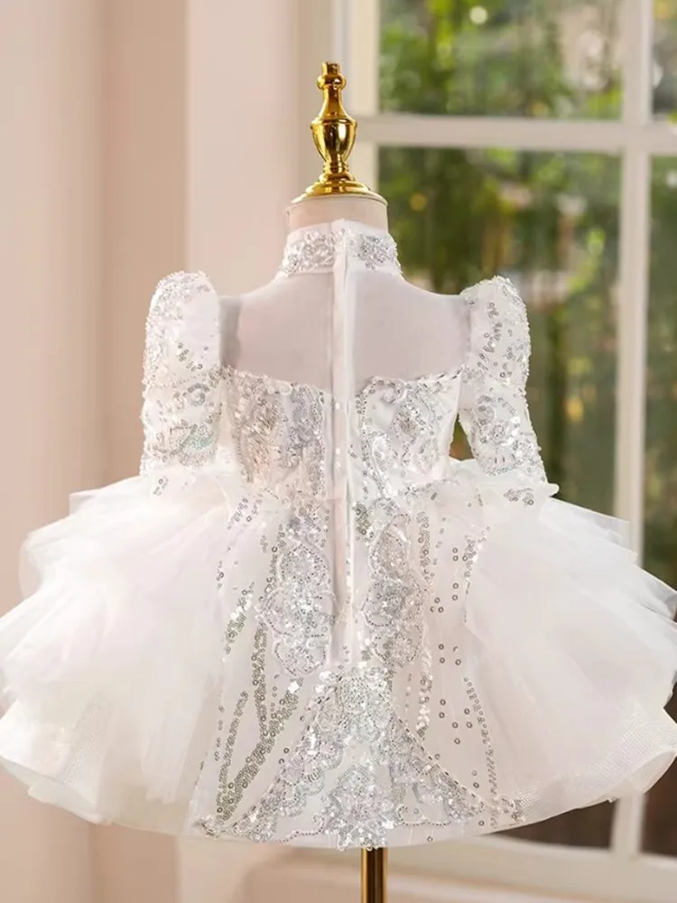 High-End Children's Sequined Ball Gown Host's Piano Performance Wedding Birthday Girls Party Dresses A4962 Bridesmaid Dress