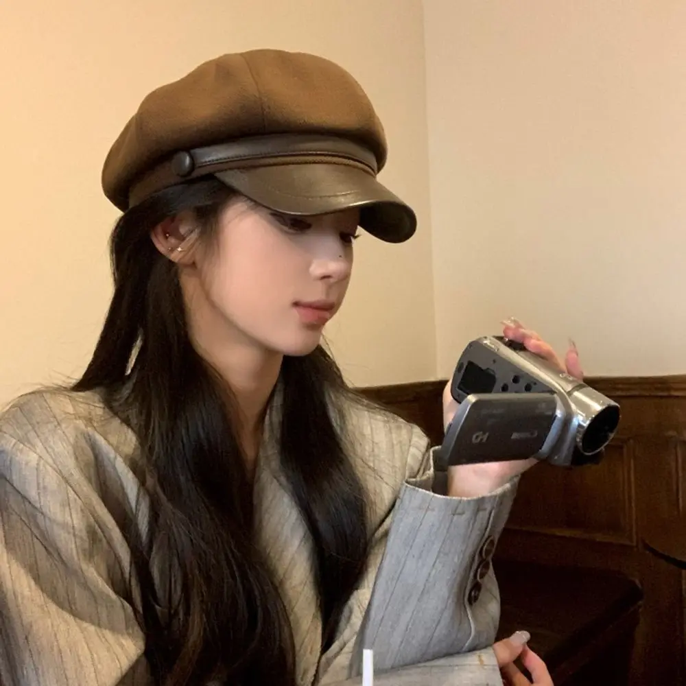 

Fashion Solid Color Octagonal Cap Windproof Warm Pumpkin Hat Adjustable Beret