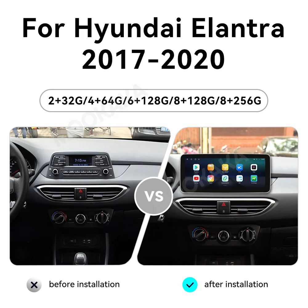 12.3 Inch Screen Car Radio For Hyundai Elantra 2017-2020 Android Auto GPS Navigation Multimedia Video Stereo Receiver Head Unit