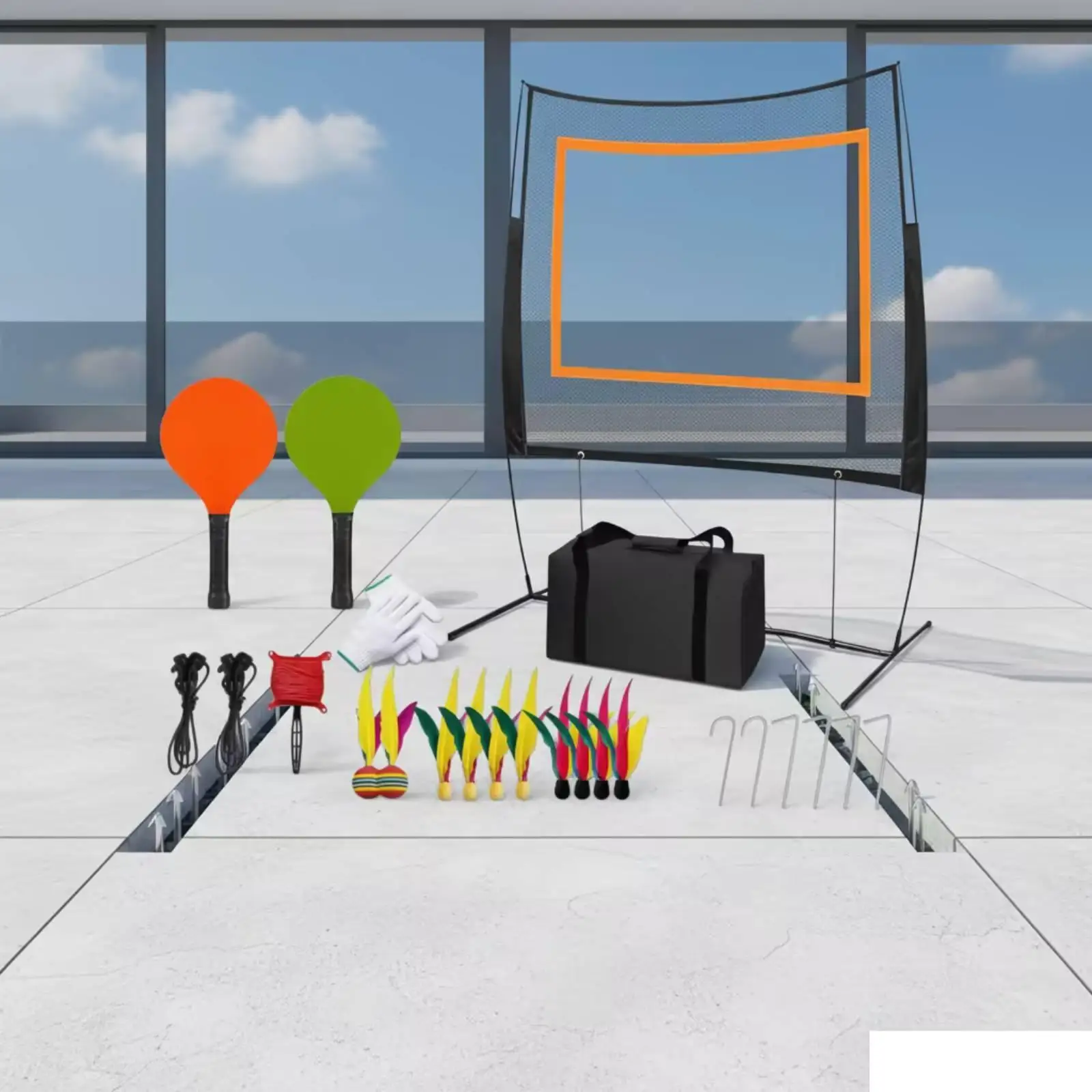 Interactive Shuttlecock Practice Set with Checkered Target Net Rackets and Carry Case for Badminton Training Indoor Outdoor