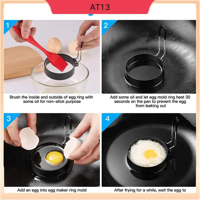 

AT13 4X Non Stick Egg Rings,4 In&6 In&8 In Pancake Rings,Fried Egg Poacher Egg Cooking Mold With Oil Brush