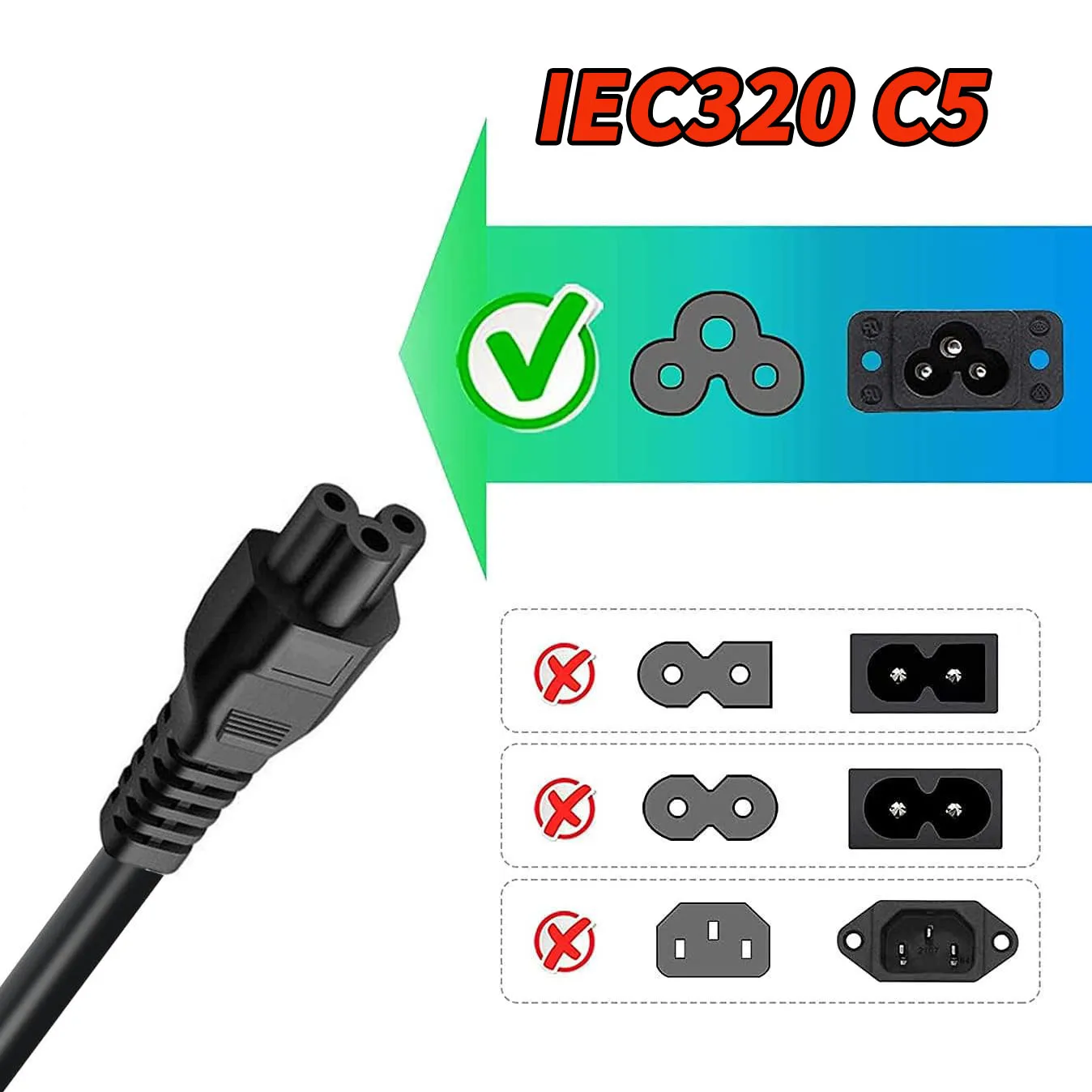 EU Power Cord Short EU European AC Cord CEE 7/7 to CEE 7/7 to IEC320 C5 European Schuko Power Cable Charger Cable 18AWG 16A/250V