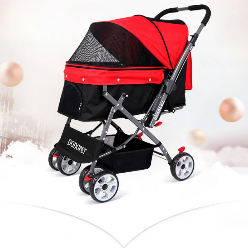 Quick Install Pet Stroller One Click Folding Outdoor Dog and Cat Stroller Pet Travel Stroller Cat Transport Cart