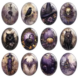 Espantapájaros gótico de terror para Halloween, Calavera, gato, murciélago, foto ovalada, cabujón de cristal, Flatback, camafeo de demostración, joyería artesanal, 10 unidades por lote