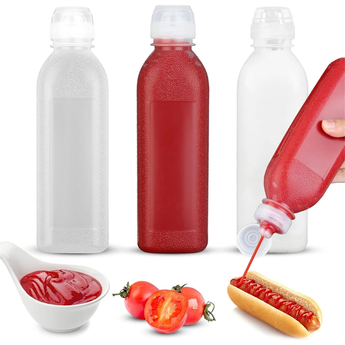 Condiment Squeeze Bottles, Squeeze Bottles for Sauces, Olive Oil Dispenser, Ketchup Bottles Squeeze 3-Pack 17 Oz (500ML)