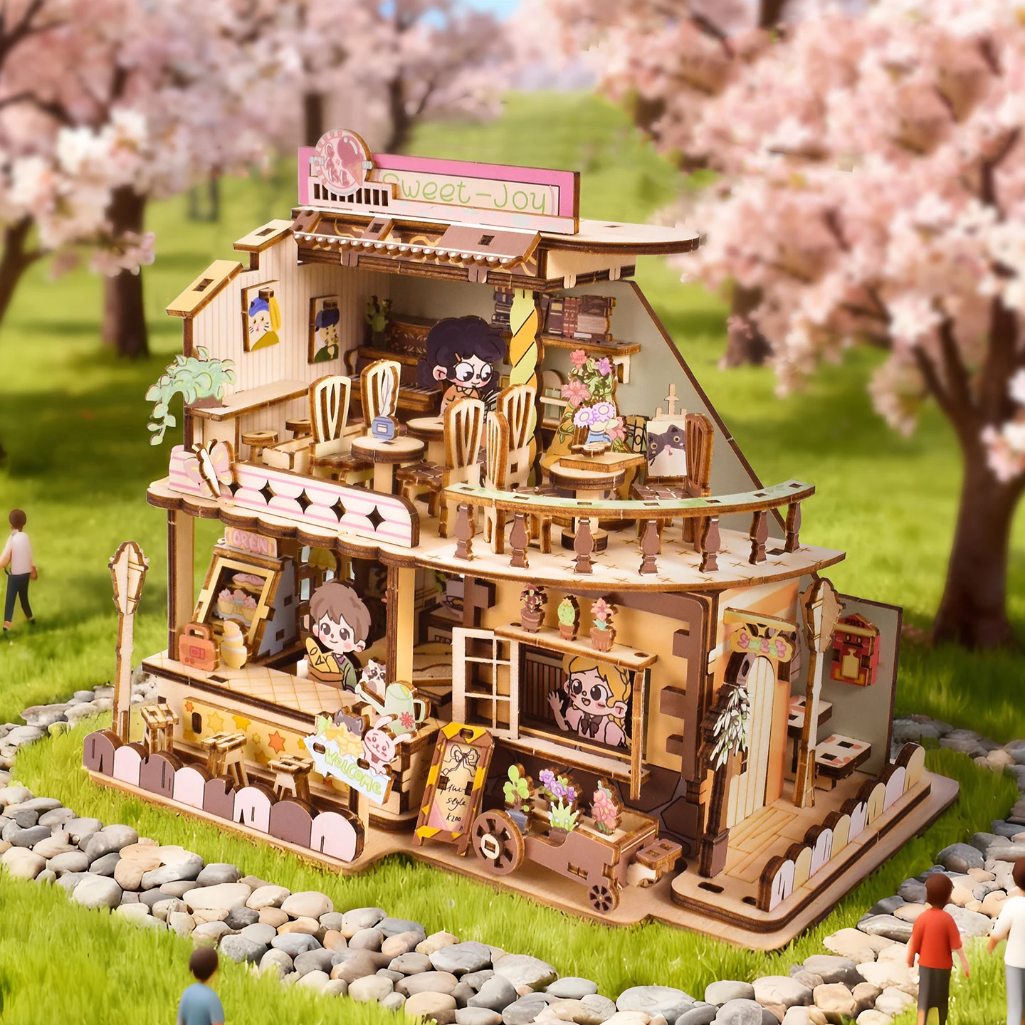 

DIY 3D Wooden Sweet House Dessert Casa Miniature Model Kits With Light Assembly Jigsaw Puzzles for Friends Birthday Gifts