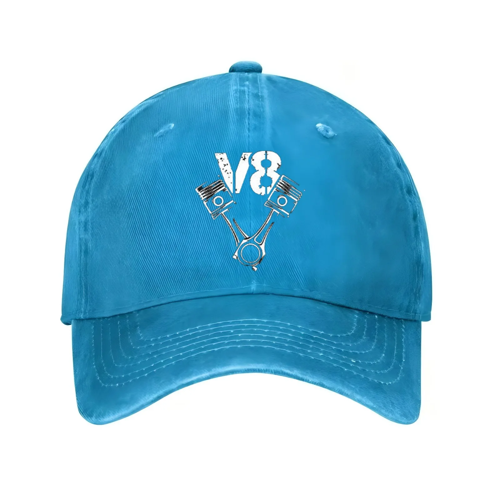 V8 Engine Graphic Unisex Baseball Cap Washed Cotton Denim Hat for All Seasons Daily Wear