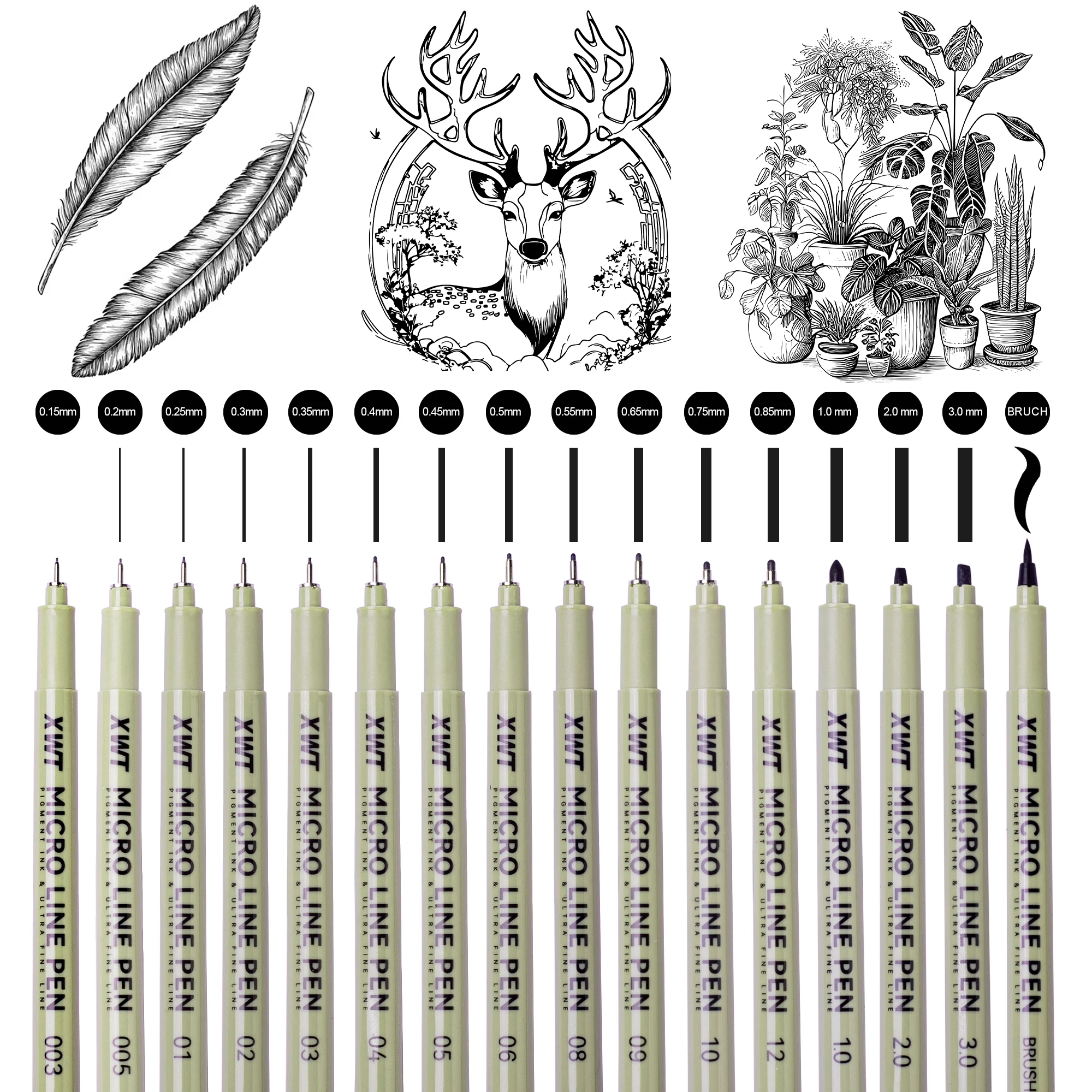 Black Micro Fine Pen 13/16Pcs Waterproof Pigment Liner Micron Pen Marker Set Sketch Hook Line Needle Pen Art Manga Outlining Pen