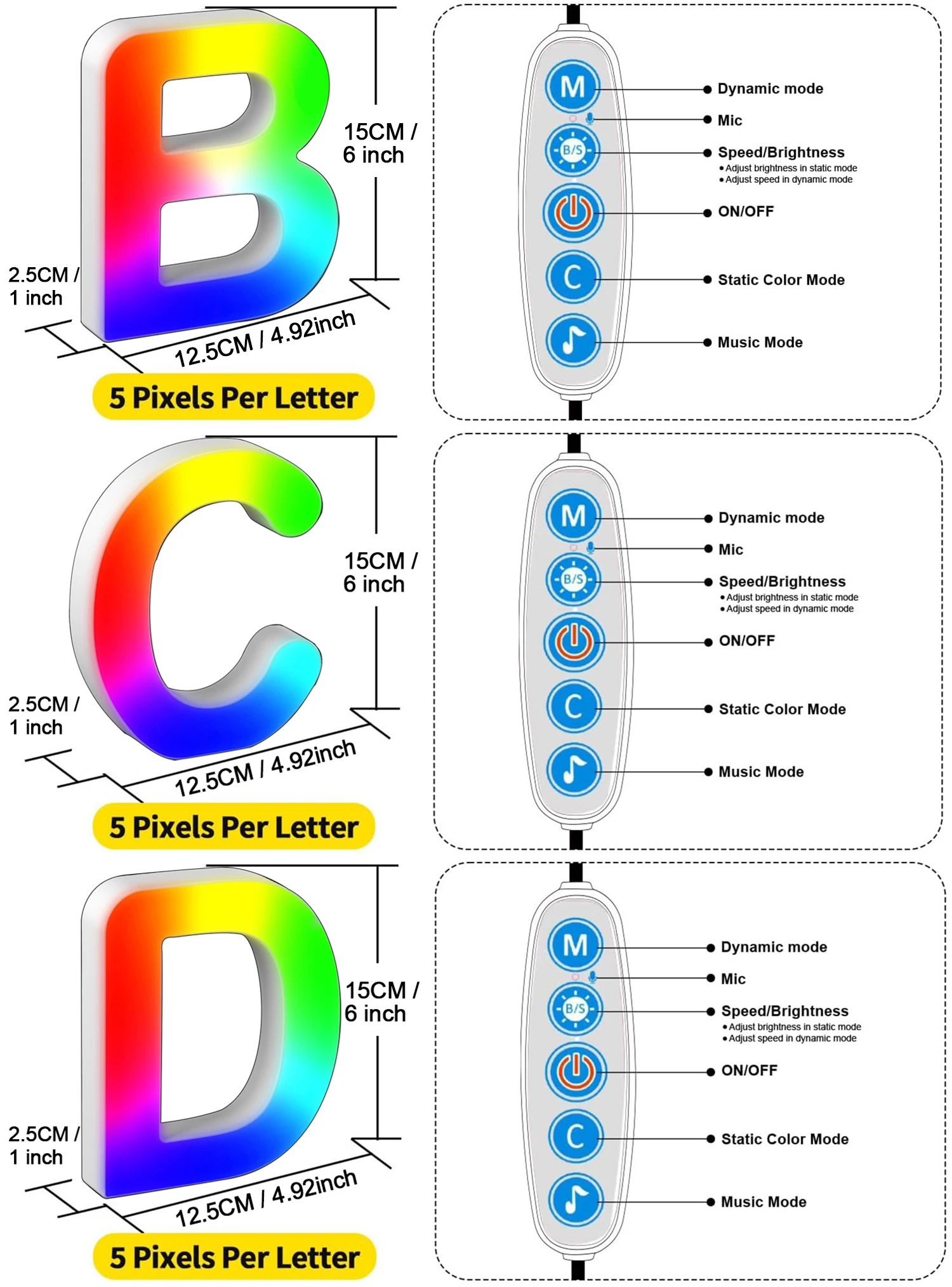 1PC Smart LED Letter Light - DIY RGB Marquee App Control Music Sync Indoor Sign Game Holiday Party Wedding Graduation Season A-Z
