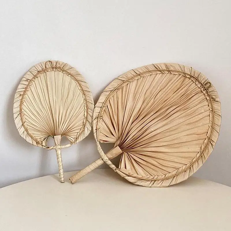 1pc Natural Palm Leaf Hand Fan Handmade Oval Shaped Straw Woven Fans Mosquito Repellent Hand Fans Summer Cooling Fan Home Decor