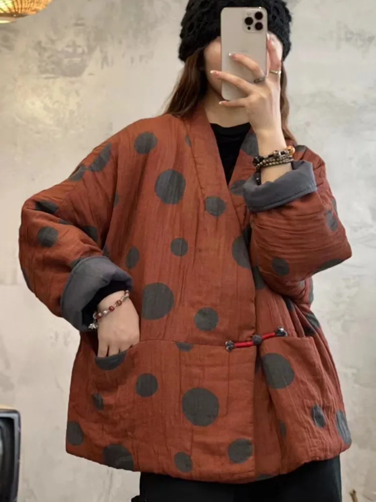 

Thiened Cotton Padded Vest Vintage One-Button Print Design Women's Winter Coat Small Size Thi Cotton Clothing