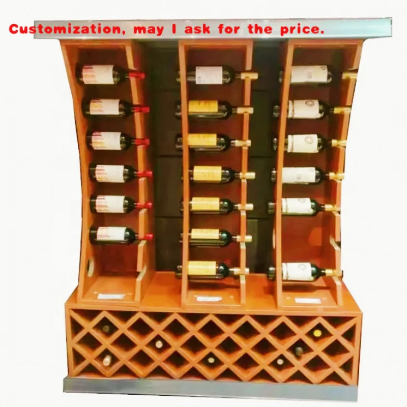custom.Custom Cellar Red Wine Glass Bottle Wooden Display Cabinet Shelf Stand Supermarket Beer Drink Alcoholic Beverage  Storage