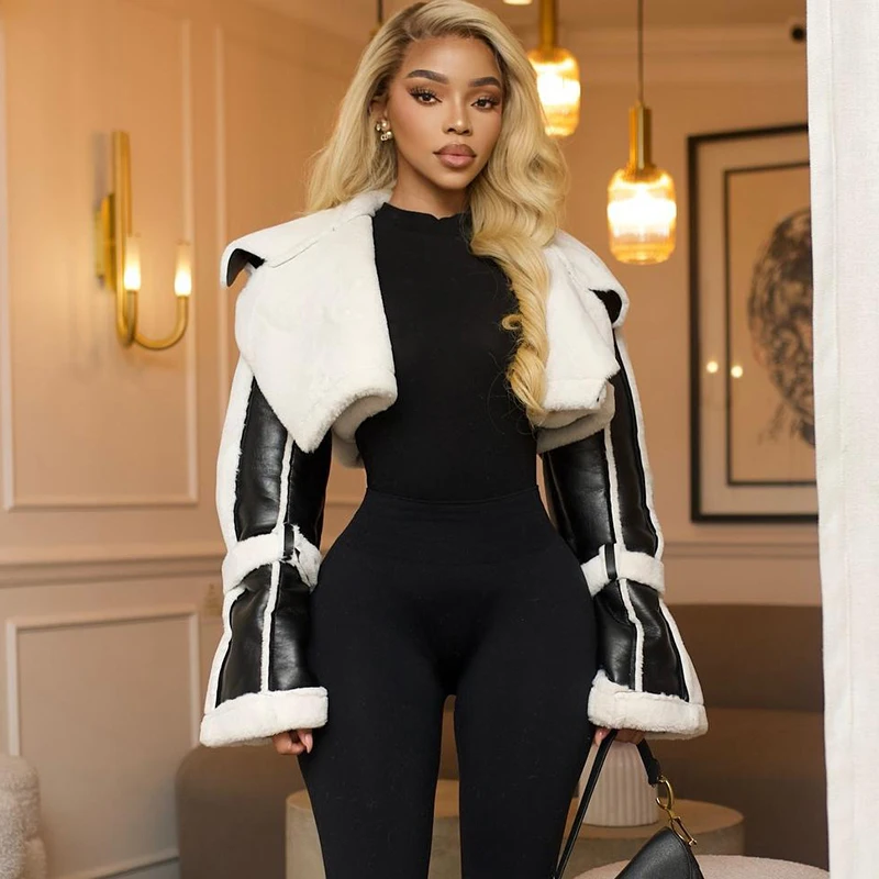 

Пушистая лоскутная женская укороченная куртка в стиле хипстер с длинными рукавами и открытой строчкой хипстерская уличная одежда теплая верхняя одежда базовое дикое пальто