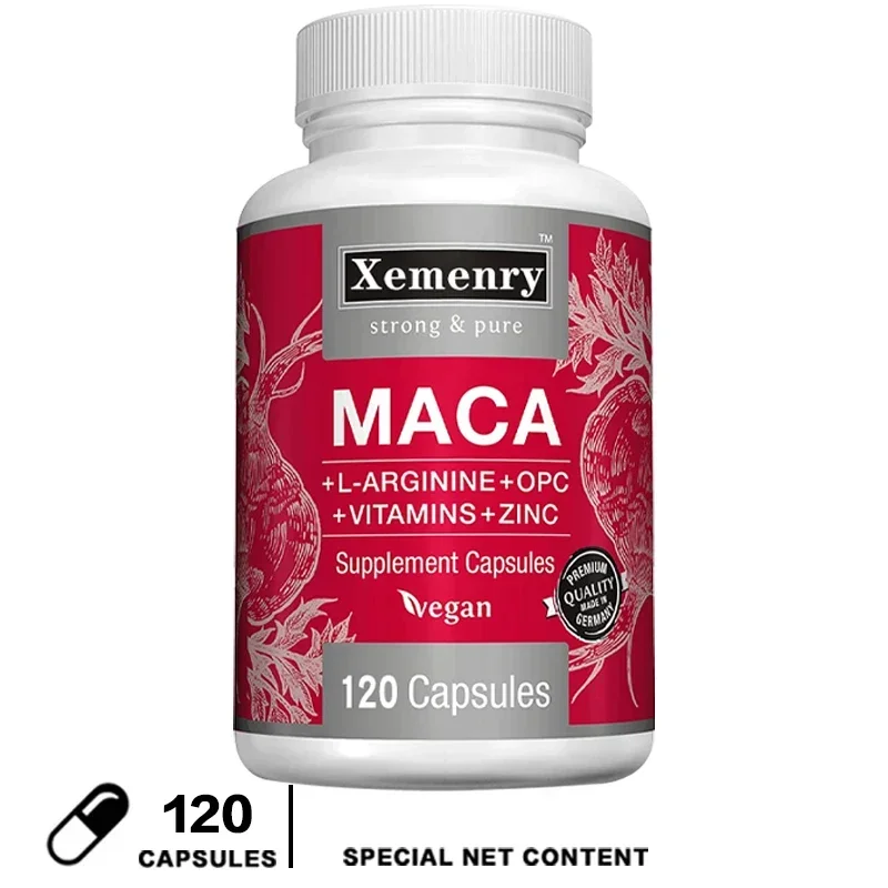 Maca Root Capsules + L-Arginine, Vitamins B6 + B12, OPC & Zinc, for Men & Women, 120 Veggie Caps