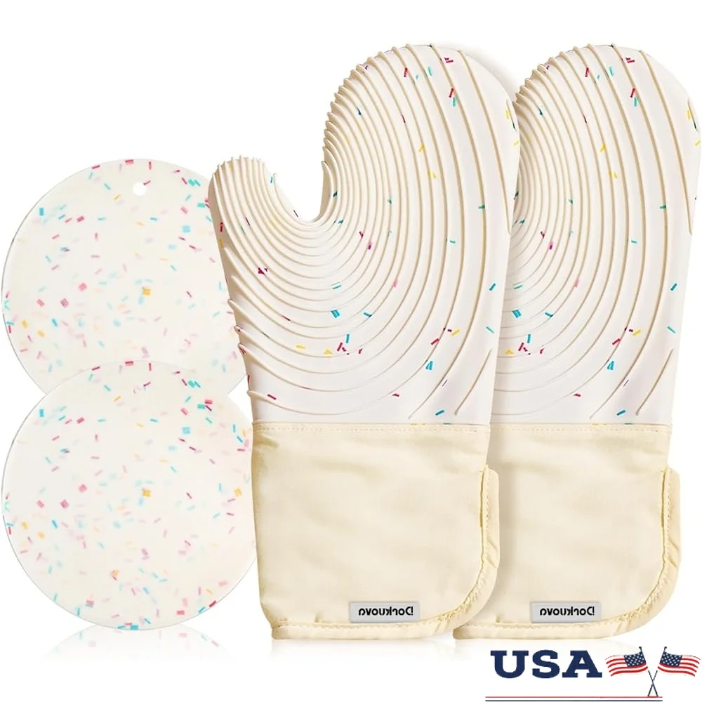 

Silicone Oven Mitts and Pot Holders Set BPA-Free Heat Resistant Cooking Gloves Durable Kitchen BBQ Accessories 4 Pieces