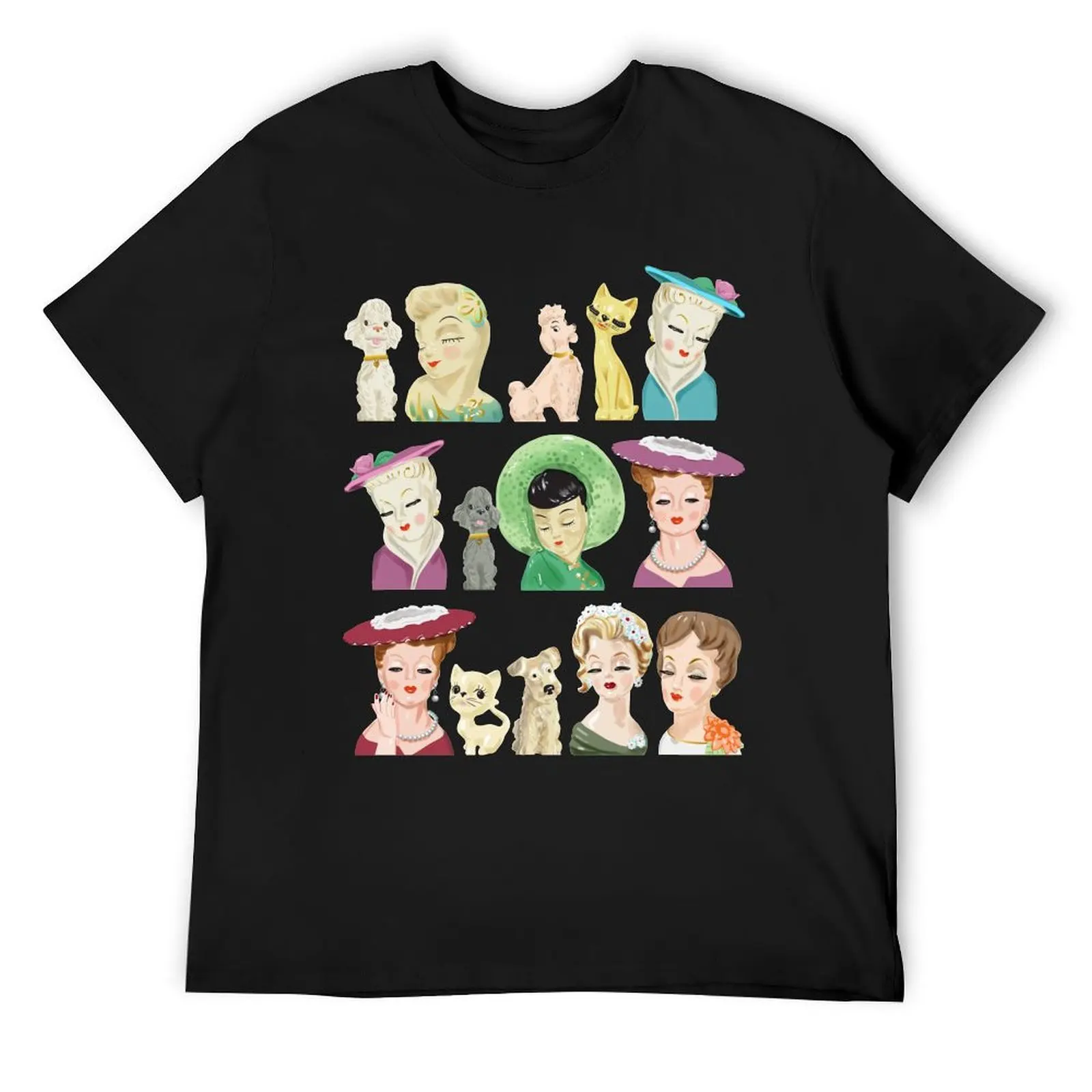 Collectible Lady Head Vases Vintage Kitsch with Cats and Dogs T-Shirt plain essential t shirt mens graphic t-shirts