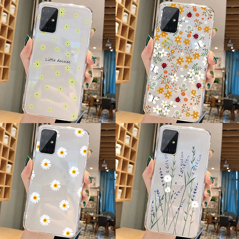 For Samsung Galaxy A51 A71 M12 F12 A22 M22 4G A02s A12 A22 A31 A41 M33 M53 5G Flowers And Plants Protective Matte Clear Cover