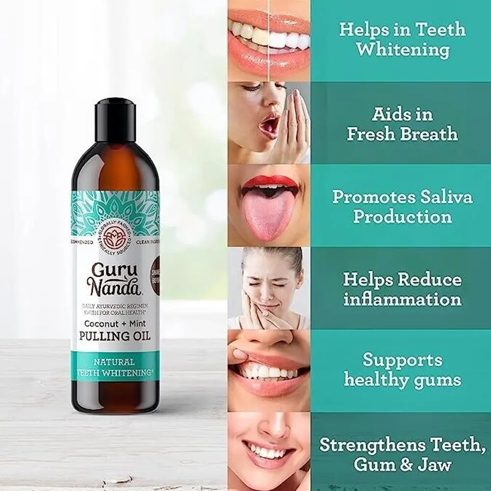 237ml Coconut Mint Pulling Oil Mouthwash Teeth Whitening Fresh Oral Breath Set Mouth Health Care for Men and women