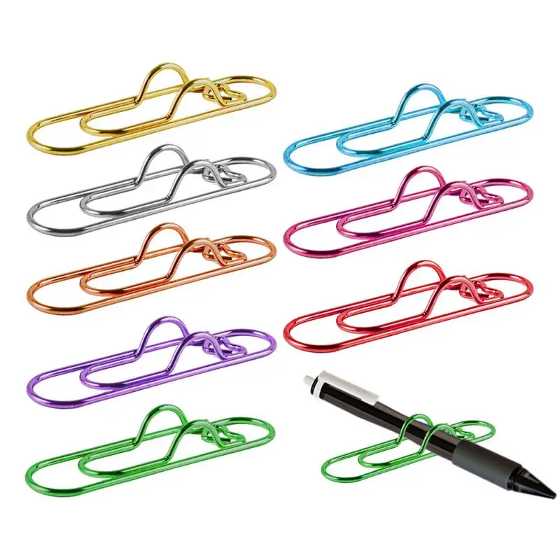 8pcs 사랑 모양의 클립 다기능 종이 수정 금속 펜 홀더 클립 저널 문서 클립 노트북 핀 액세서리