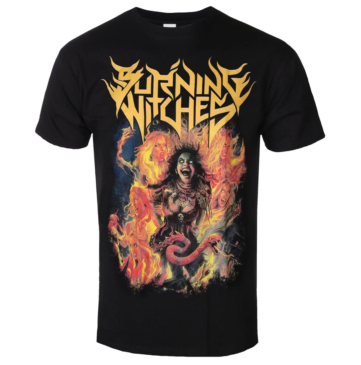 Burning Witches Female‑powered Heavy‑metal Band Graphic Short Sleeve Top Men Women Flame Witch Spirit Serpent Dark