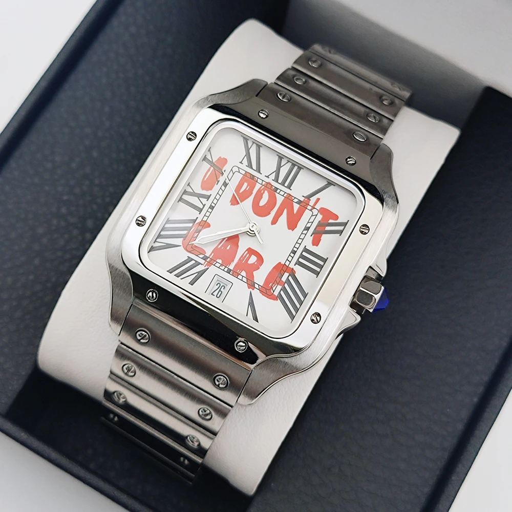 นาฬิกาผู้ชาย NH35 หน้าปัดทรงสี่เหลี่ยม หน้าปัดแบบปรับแต่งได้ สายสแตนเลสแบบพับได้ เหมาะสำหรับอุปกรณ์เสริมนาฬิกาแบบกลไก NH35