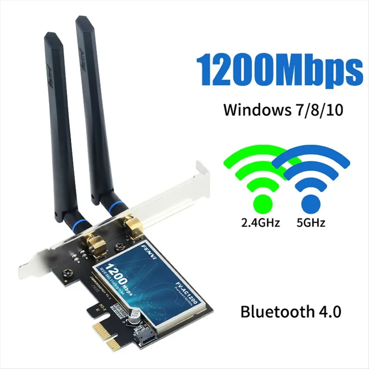 WiFi5 AC1200 PCIE WiFi Adapter Bluetooth4.0 1200Mbps WiFi Card Dual Band 2.4G/5GHz Network Card for Win 7/10/11 Desktop PC