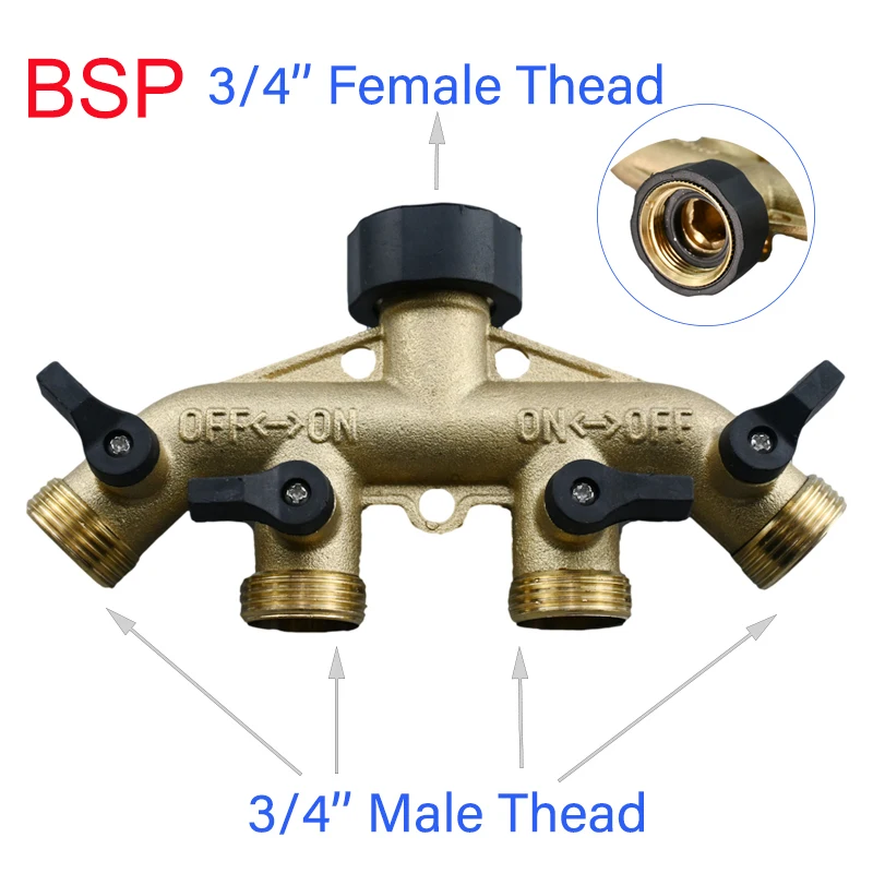 

1Pcs 3/4" 4-Way Brass Garden Hose Splitter Y-Type Watering Connector Distributor For Outdoor Tap And Faucet