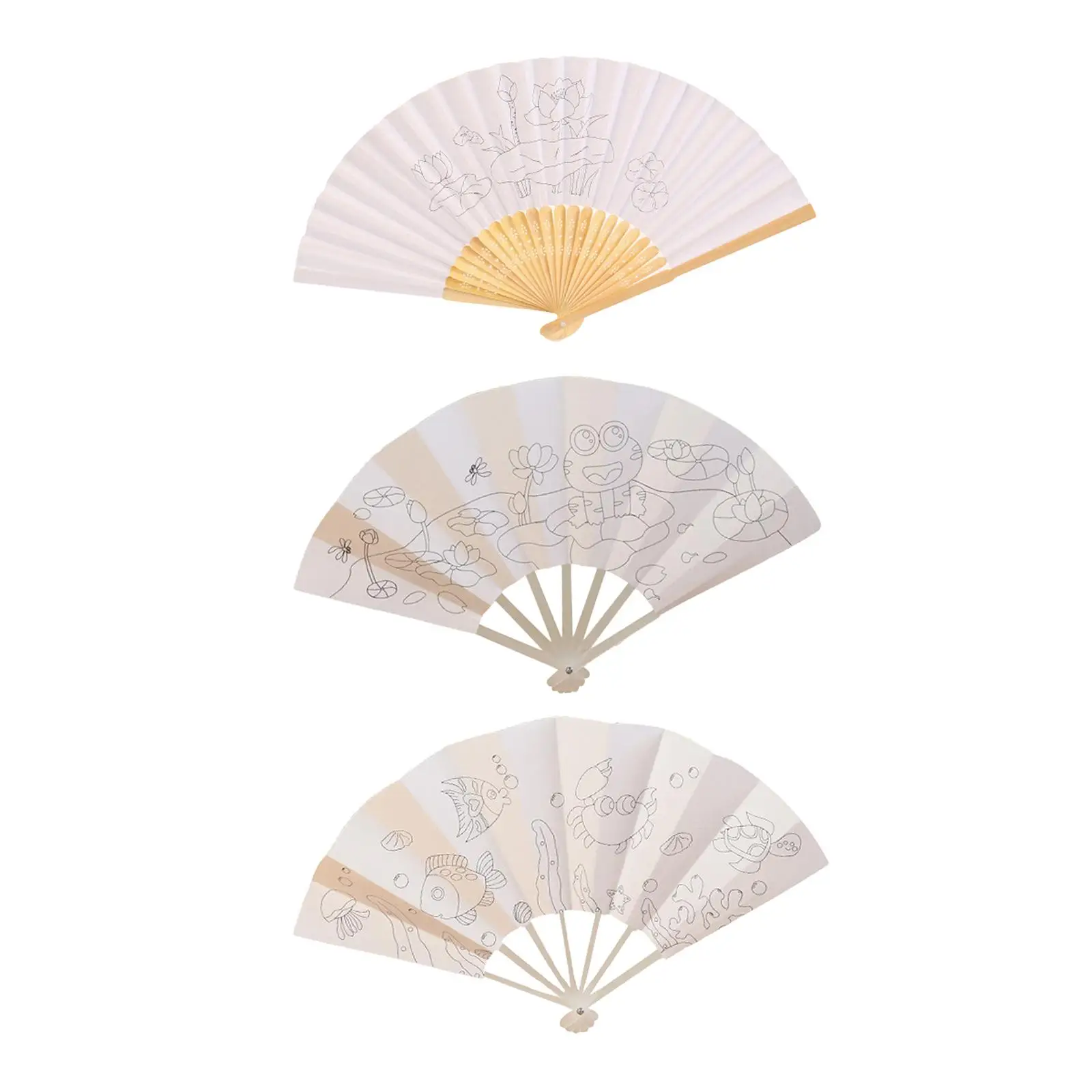 Hand Fan Blank Bamboo Folding Fan for Party Halloween Christmas New Year Age 4-8 Years Old Children's Drawings, Handicrafts Kids