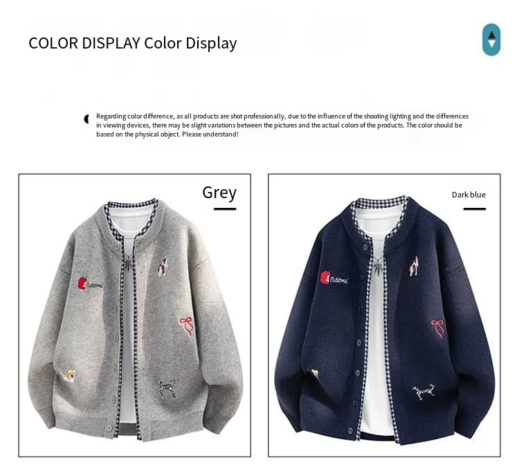 Koreanischer Trend Herren Langarm-Pulloverjacke Einreihig Mehrere Muster Stickerei Bequem Bestseller für Männer – Detail 5