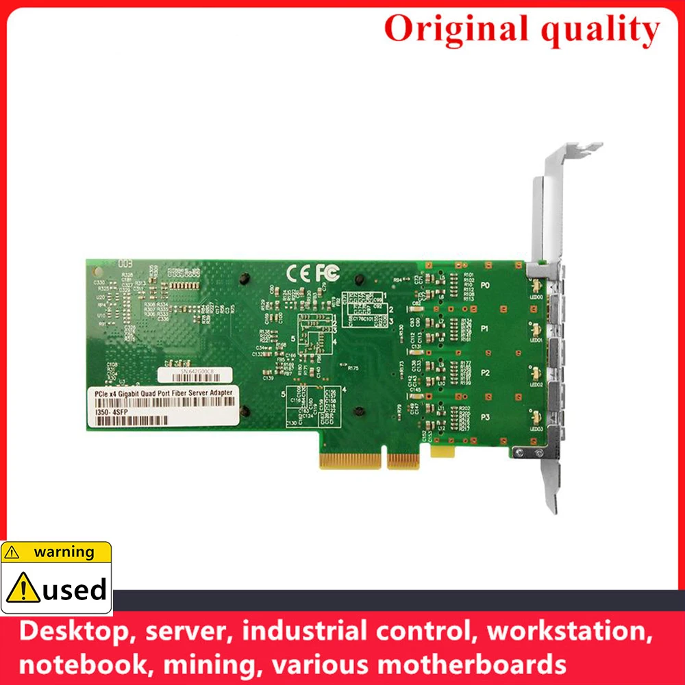 For I350-F4 10/100/1000M PCIe 2.0 x4 Fiber Optic NIC Quad Port Optical SFP*4 Lan Card with Intel Chip I350AM4