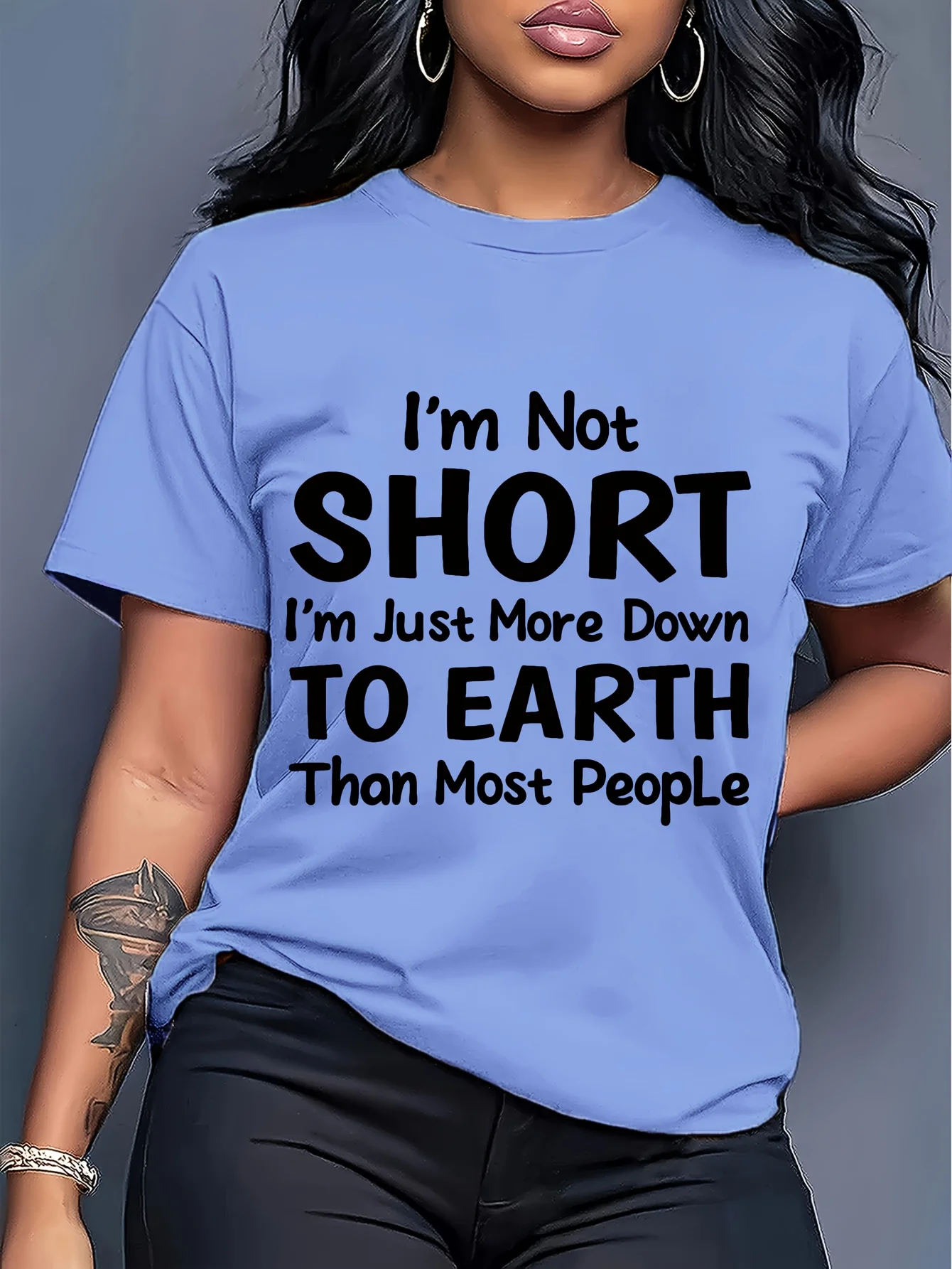 I'm Not Short Women's Tee, Funny Down To Earth Quote Purple Top