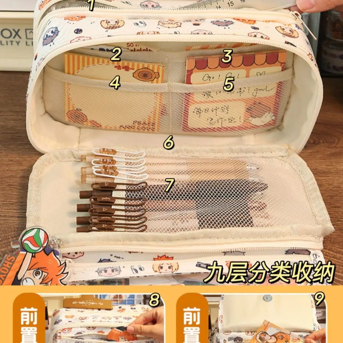 هايكيو!! أنيمي الأجهزة الطرفية طالب القرطاسية حقيبة التخزين الوجه من نوع 9-layer ذات سعة كبيرة حقيبة أقلام رصاص 22*14 سنتيمتر هدية للأطفال #3