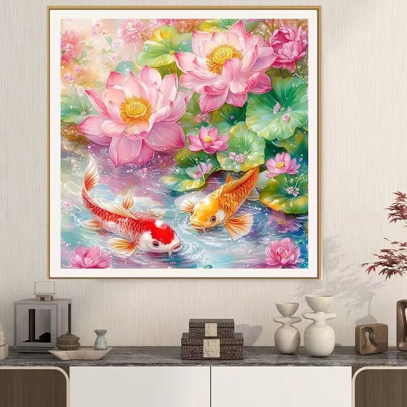 

9CT 11ct 60x60 см Лотос Рыбы Вышивка DIY Наборы с принтом Вышивка крестиком Нить для рукоделия с иглами Нитки
