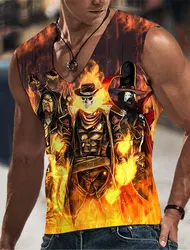 Hellfire Skull Cold Hd 3D Printed Men's and Women's T-Shirts Four Seasons Sports Sleeveless V-Neck Vest Oversized Men's Tops