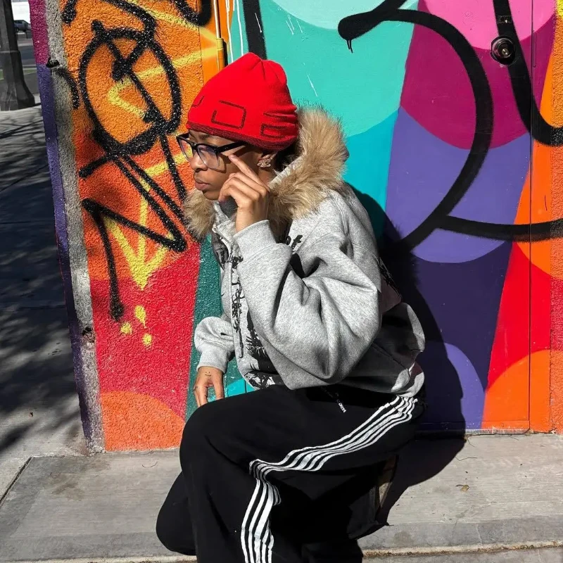 خمر الهيب هوب صورة نمط رسالة الصوف الاصطناعي هوديي العصرية الشارع عارضة زوجين سستة البلوز فضفاضة سترة بسيطة