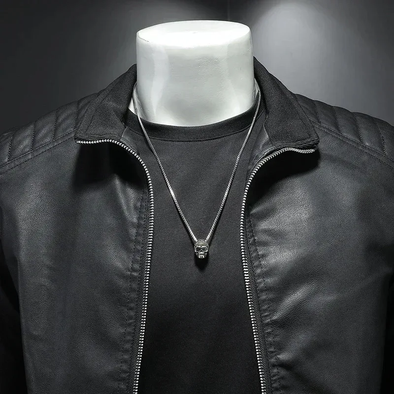 Men's Trendy Stand Collar Leather Jacket Slim Fit Korean Style Spring Autumn Jacket Handsome Men's Fashion Outerwear