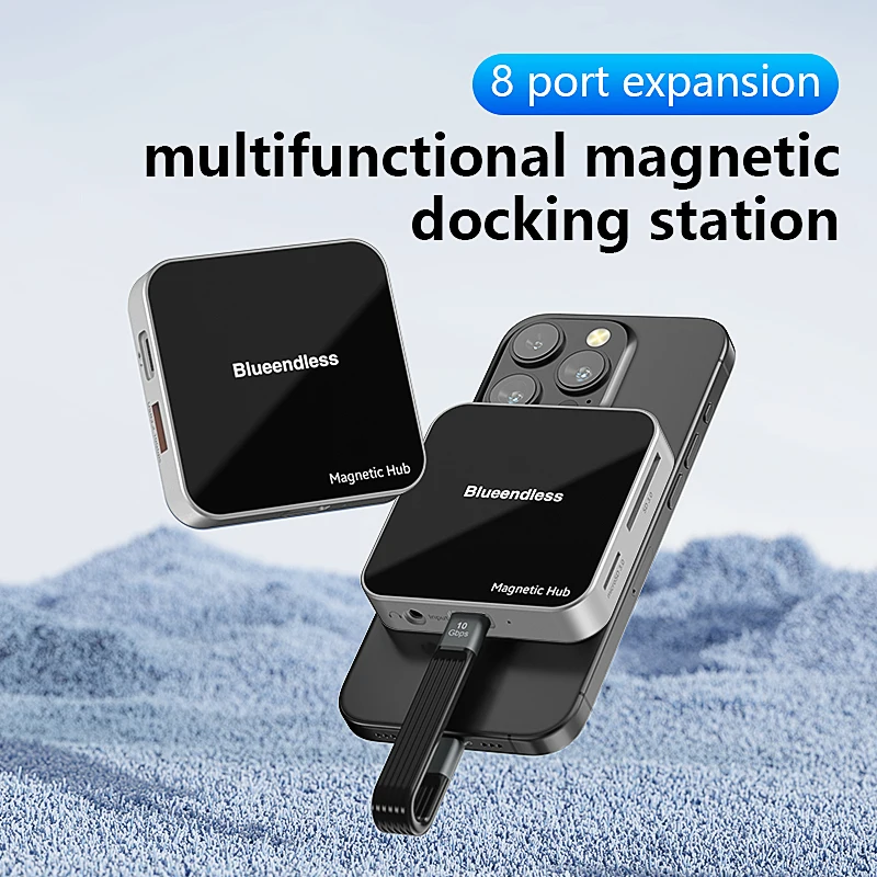 

Магнитный USB-концентратор Blueendless USB C USB A 3.2 10 Гбит/с PD100W Многопортовый адаптер Type-C Hub SD/TF Card Hub 7 в 1 HUB для iPhone 16 15 Pro M