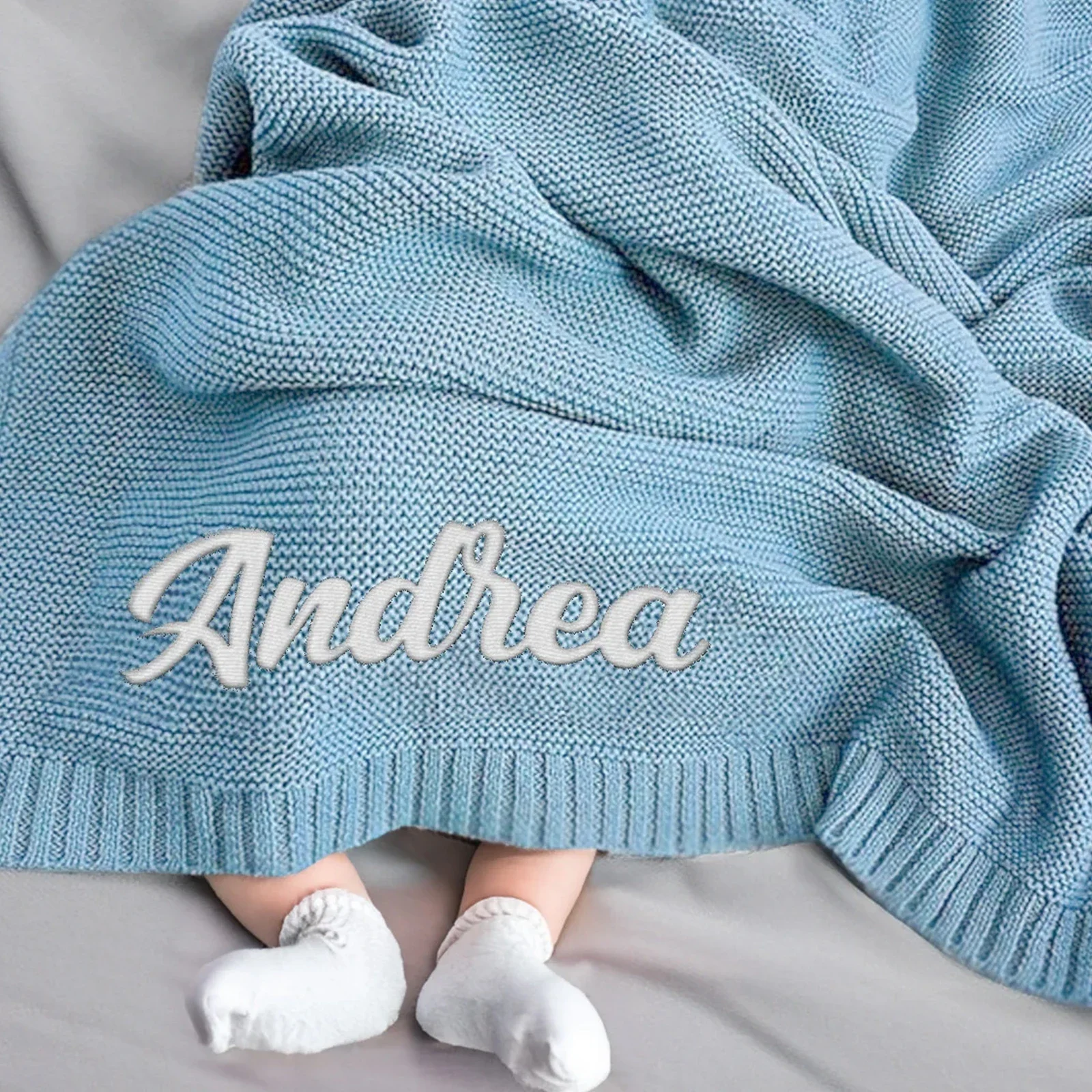 Personalized Knit Baby Blanket,Name Baby Blanket,Baby shower Gift,Embroidered Blanket Name,Newborn Baby Blanket,Cotton Knit blan