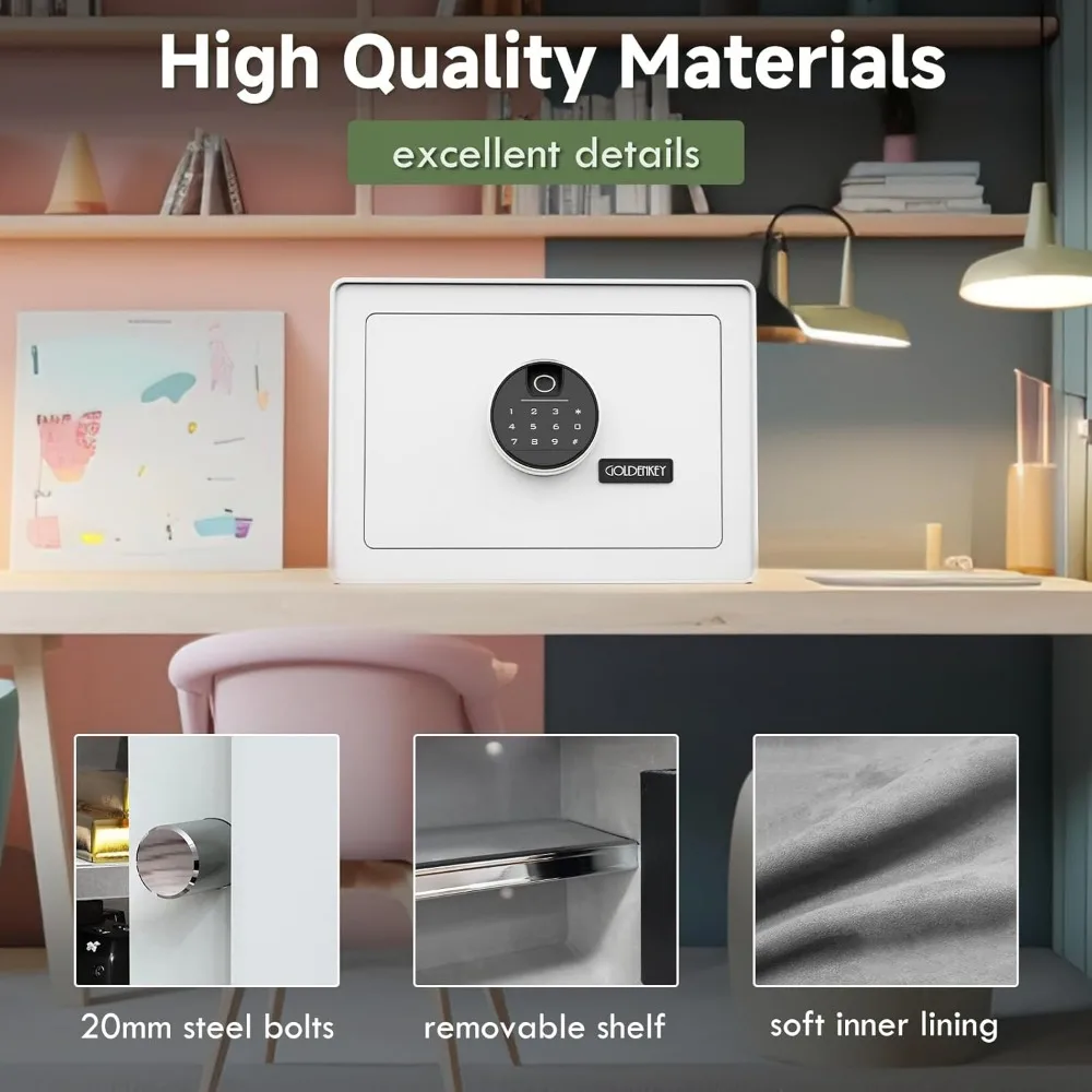 مجوهرات فاخرة آمنة لبصمات الأصابع ولوحة المفاتيح مع جزء داخلي مخملي، ورف قابل للإزالة، وصندوق مستندات عالي الأمان #3