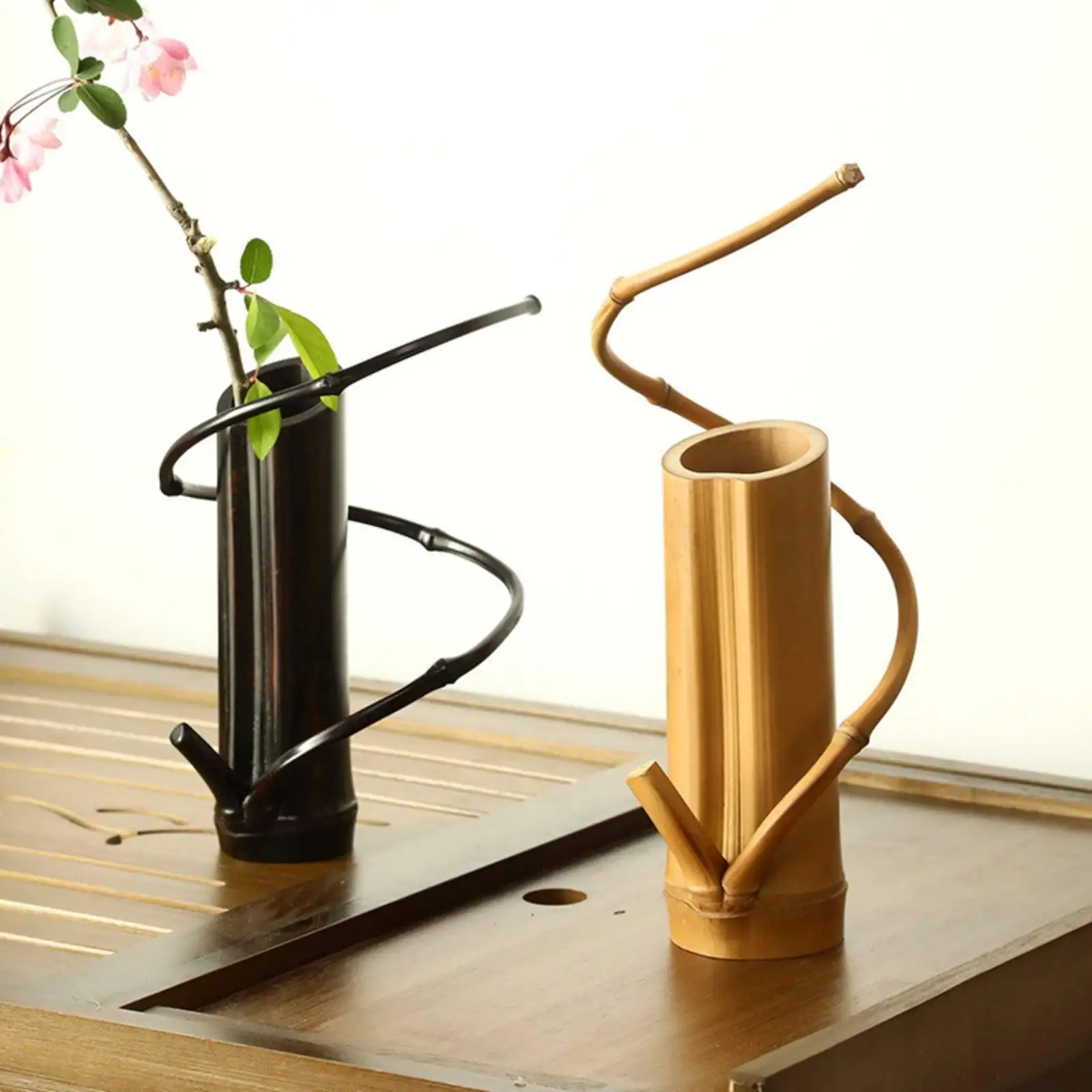 Bamboo Flower Vase for Seasonal Branches Japanese Zen Influence Handcrafted Tabletop Vase for Tea Table Styling Hotel Lobby