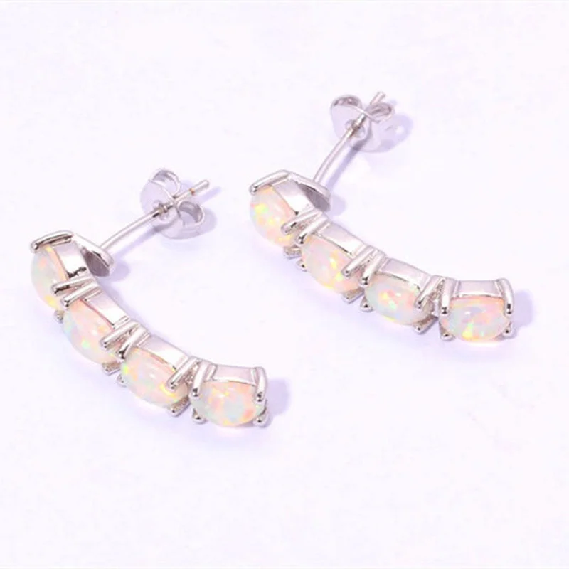 Fashion Extra Long Metal Inlaid Four Opal Earrings Ladies Personality Party Wedding Hook Drop Earrings