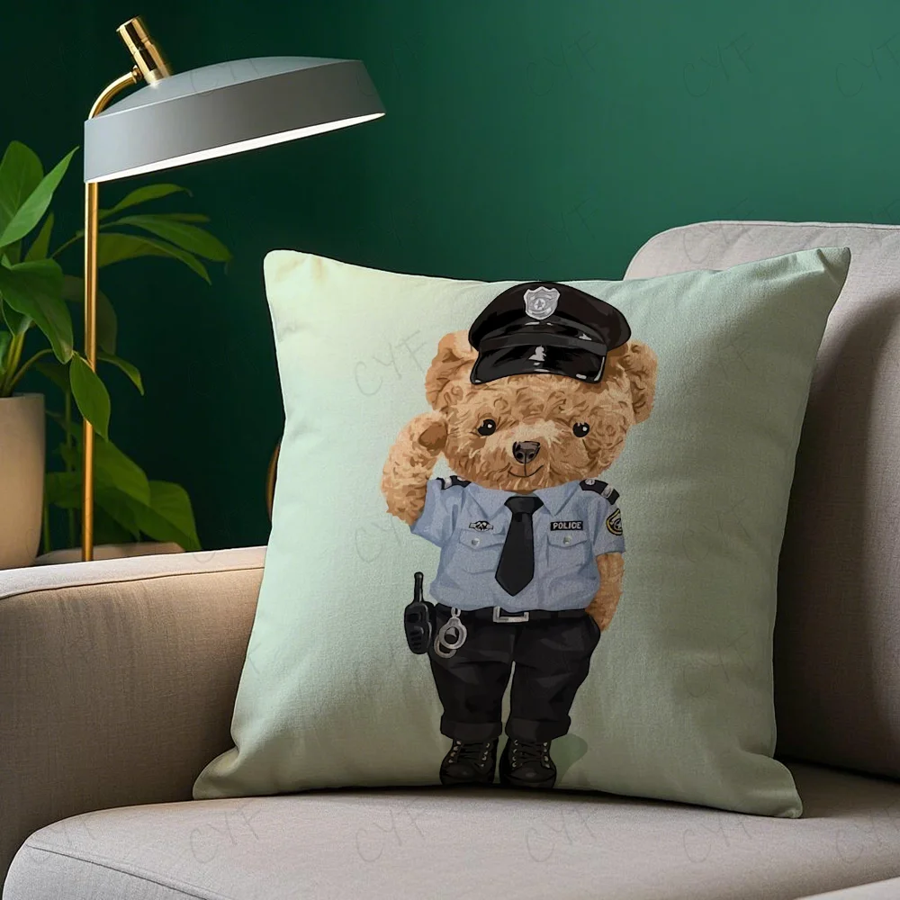 FF-Fashion Bear P-PoloS Pillow Case Pillowcase Anti-dustmite Pillow Invisible zipper silky short plush Sofa cushion cover