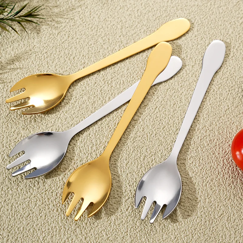 4PCS Dessert Spoon Fork Stainless Steel Cake Fruit Fork Sala