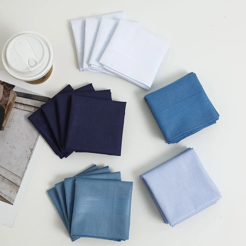 12Pcs/set 40x40cm Solid Color Blue White Pocket Squares For Men Handkerchiefs Soft Cotton Suit Sweat Hankies Party Gift