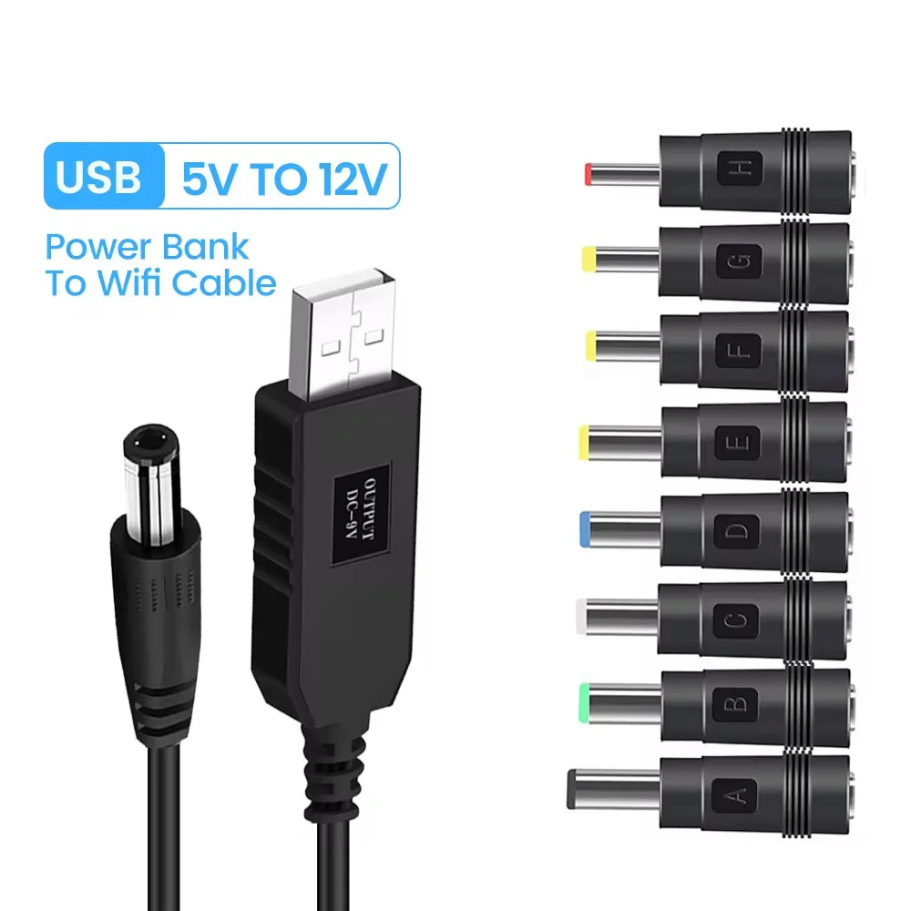 

USB to DC Power Cable 5V To 12V Boost Converter 8 Adapters USB to DC Jack Charging Cable for Wifi Router Mini Fan Speaker