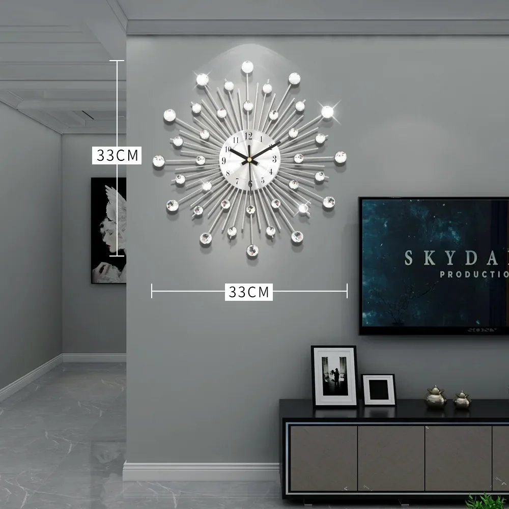 Creative Living Room Decorative Big Clock Metal Crystal Sunburst Wall Clock Large Morden Wall Clocks Design Home Art Decor