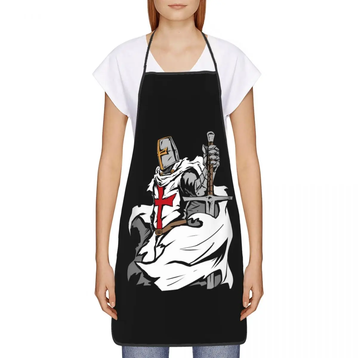 Custom Funny Knight Templar Sword Crusader Bib Aprons Men Women Unisex Kitchen Chef Tablier Cuisine for Cooking Baking Painting